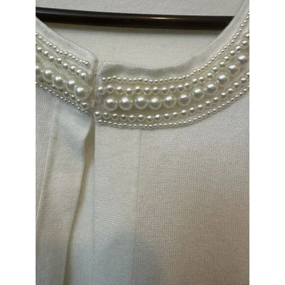 Spense Ivory Pearl Trim Cropped Cardigan Sweater Women’s Medium Elegant Bolero - Picture 4 of 6